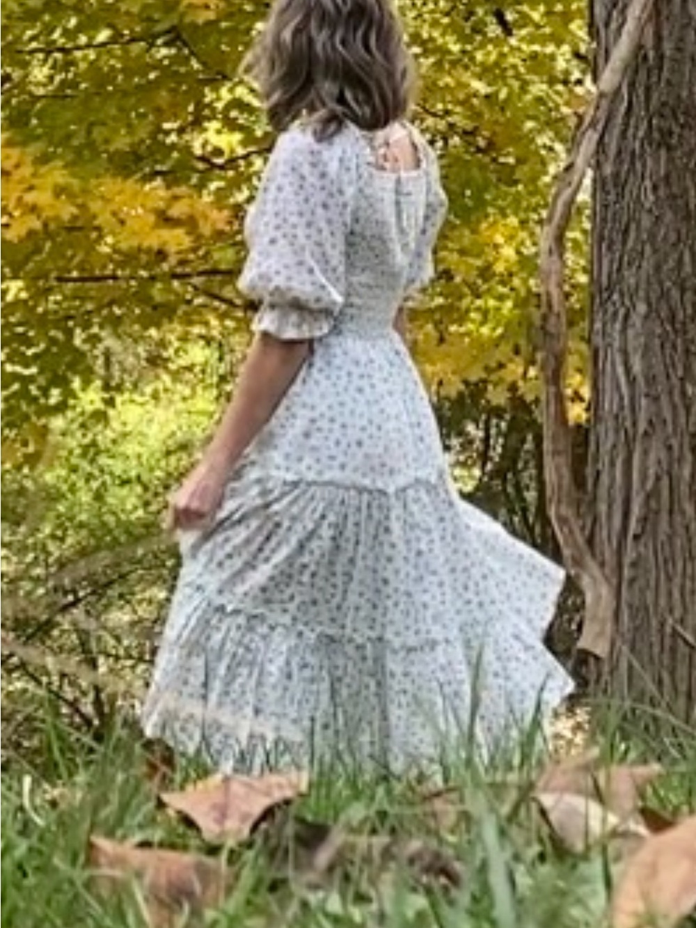 Ivy City Co Madeline Light Blue Floral Tiered Dress with back tie